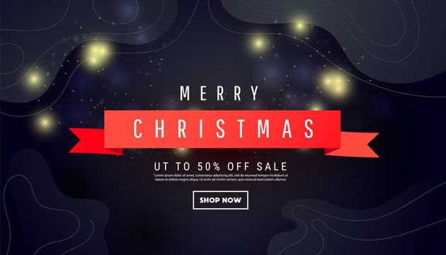 Christmas decorative composition with color liquid wave shape with shadows on a dark background. Vector illustration for website, posters, coupons