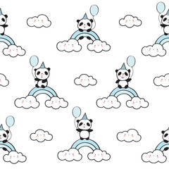 Seamless pattern with cute pandas and rainbows for children's textiles, wallpapers, gift wraps and scrapbook. Vector.