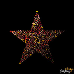 Minimalistic christmas card design on black background with one star