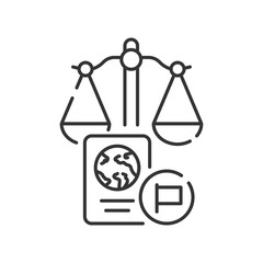Customs court line black icon. Judiciary concept. Immigration law element. Sign for web page, mobile app, button, logo.