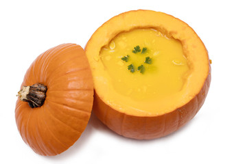 cream or pumpkin broth isolated on white background