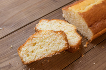 sponge cake or homemade pie cut