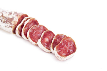 chorizo or meat sausage isolated on white background