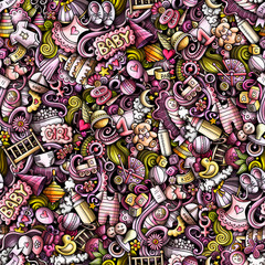Naklejka premium Cartoon cute doodles hand drawn Baby seamless pattern.