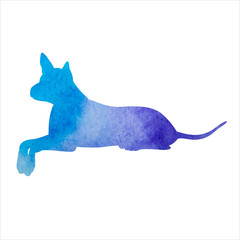 watercolor silhouette of a dog lying