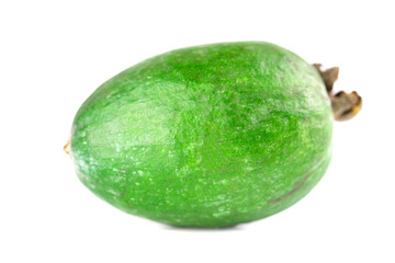 Juicy and ripe feijoa isolated on a white background. Healthy autumn fruit.