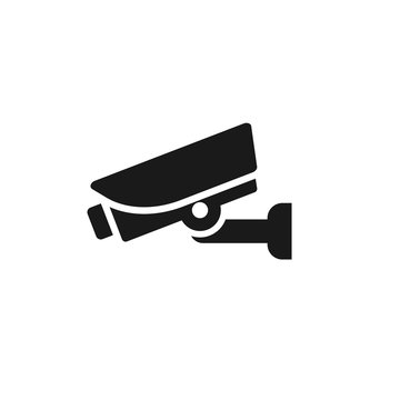 Video surveillance camera black vector icon. Cctv simple glyph symbol.