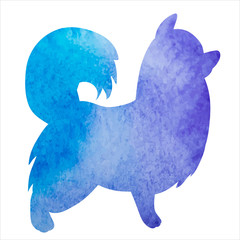 blue watercolor silhouette of a dog standing
