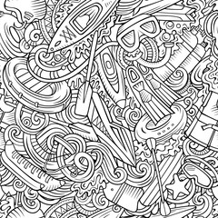 Cartoon cute doodles hand drawn water extreme sports seamless pattern.