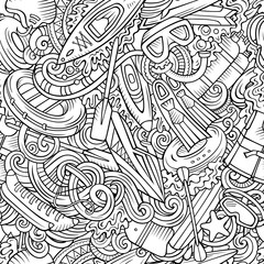 Cartoon cute doodles hand drawn water extreme sports seamless pattern.