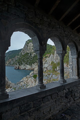 Portovenere Ligurie Italy.Coast and rocks Portovenere Ligurie Italy. Mediterranean Sea. Arches