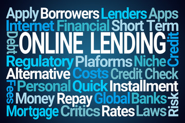 Online Lending Word Cloud on Blue Background