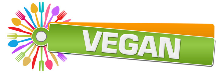 Vegan Green Orange Colorful Spoon Fork Knife Circular Label 