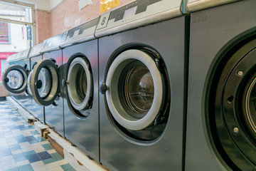 interior view of a laundromat in an urban French city