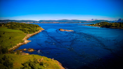 Fototapeta na wymiar aerial View to Saltstraumen whirlpools in Norway