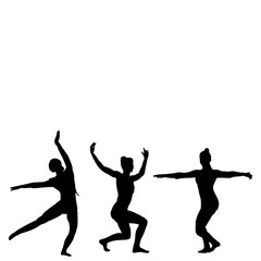 vector, on a white background, black silhouette of a girl dancing, set