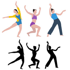 vector, on a white background, dancing girls, flat style with a silhouette
