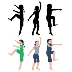 white background, dancing girls, flat style with a silhouette