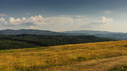 Scenic panoramic view of fields in Romania