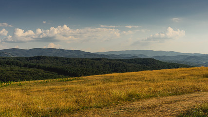 Fototapeta na wymiar Scenic panoramic view of fields in Romania
