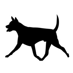  white background, black silhouette of a dog running