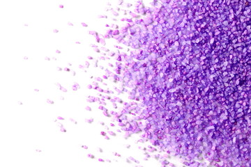 Decorative purple sand pile, isolated on white background, top view