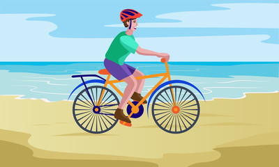 Fototapeta premium boy cycling at seashore