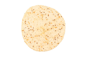 Pitta bread with seeds isolated on white