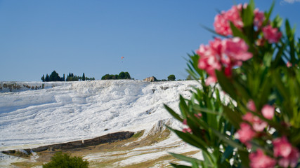 Natural travertine pools and terraces in Pamukkale. It is on the World Heritage List and is under protection.