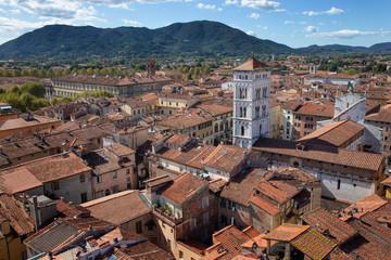 Lucca Tuscany Italy. View from the Torre delle Ore, Clocktower . Panoramic view