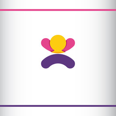 Stylized person. Abstract child figure. Creative, colorful logo. Purple, pink and yellow color. 3d effect. Logo design template