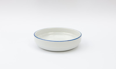 Simple white porcelain bowl with a painted blue line - cereal bowl - china ware mass product