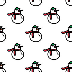 snowman seamless doodle pattern, vector illustration