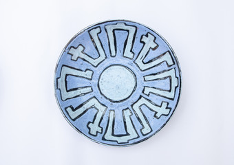 Abstract geometric style blue wall plate - ceramic bowl  wall decoration - midcentury communist mass product