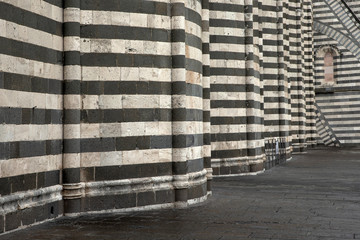 Orvieto Italy. Dom. Kathedral. Duomo di Orvieto Tuscany. White and black stripes at thewall. 