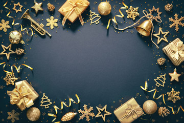 Christmas golden decoration on dark background
