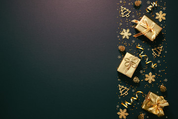 Christmas golden decoration on dark background