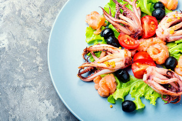 Salad with squid and seafood