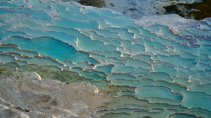 Natural travertine pools and terraces in Pamukkale. It is on the World Heritage List and is under...