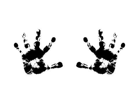 Trace of human hands, silhouette. Vector imprint of children's hands, black color. The object is isolated on a white background.