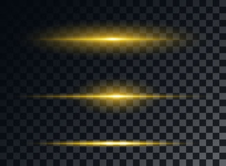 Yellow neon stripes or light flash. Vector element isolated background.