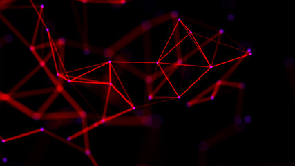 Abstract digital connection dots and lines. Technology background. Network connection structure. Red plexus effect. 3d