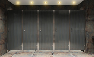 Doors to cabins in a public toilet.. 3D rendering