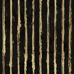 Gold gliterring shining stripe grunge seamless pattern. Golden stripes on black background.