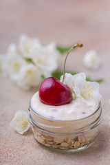 Healthy nutritious snak in a small glass jar