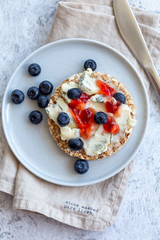 Healthy cracker with blue cheese and jam