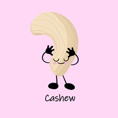 collection of nuts characters. Healthy foods. Vegetarianism and healthy food. Cashew cartoon character..