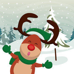 happy merry christmas card with cute reindeer