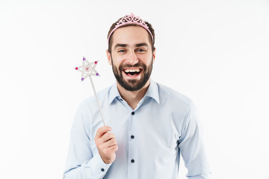 Image Of Feminine Man Wearing Princess Crown Holding Magical Wand