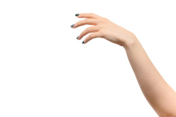 A photo of a hand from a girl with fingers on a white background shows. Beauty, glamor. - 302677315